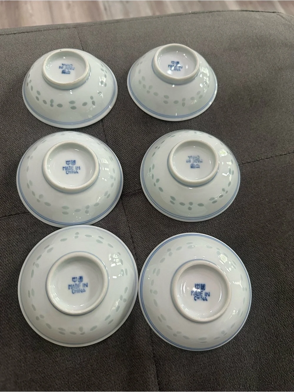 Vintage Set of 6 Blue & White Porcelain Sauce Dipping Bowls Made in China